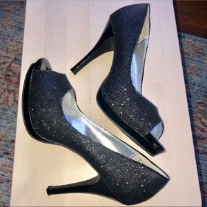 Rampage Gracee Black Sparkle Peep Toe Pump